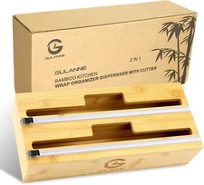 Bamboo Kitchen Wrap Dispenser w/ Cutter - Foil/Plastic/Cling/Parchment/Wax - NIB