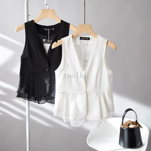 Womens Sleeveless Waistcoat Vest Thin cropped Short Mesh One Button Slim Fit 4XL - Picture 3 of 22