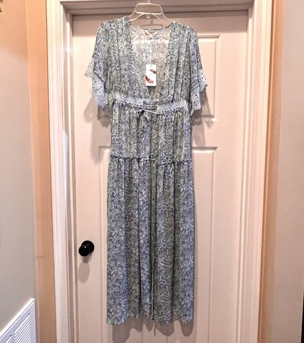 NEW Chelsea & Violet Womens Kimono Small Blue Green Floral Long Boho Cottagecore - Picture 10 of 10