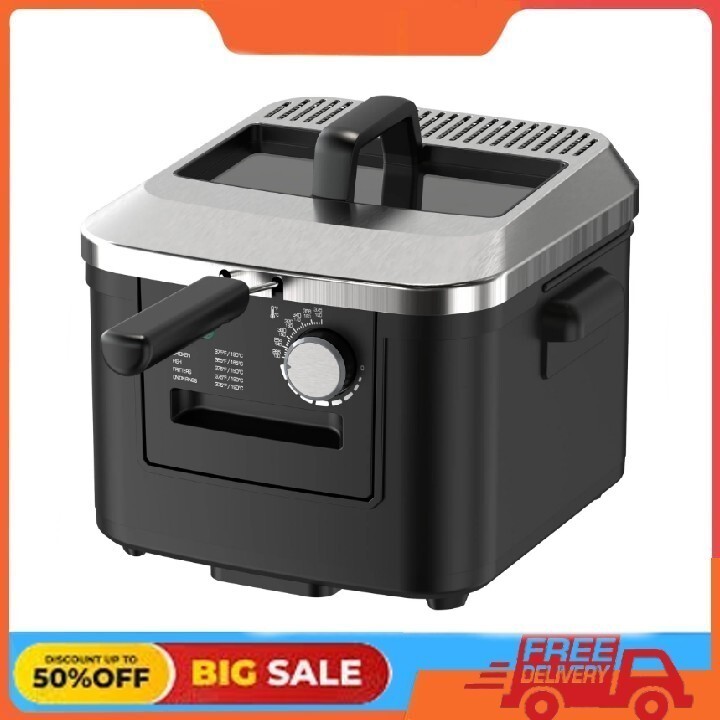 Mainstays 4L Electric Deep Fryer, Matte Black, Stainless Lid, 1800W