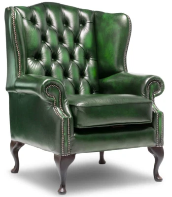 FAST DELIVERY Chesterfield High back Classic Chair Antique Green Leather