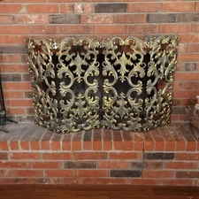 Vintage Fireplace Cast Iron 4 Panel Fire Screen Gold 54”x 29 1/2” Foldable