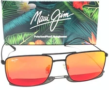 NEW Maui Jim AEKO Pilot Black Satin POLARIZED Lava Ruby Lens Sunglass RM886-02