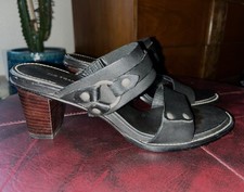 HS Trask Quality Black Leather Strappy Heeled Sandals 6.5