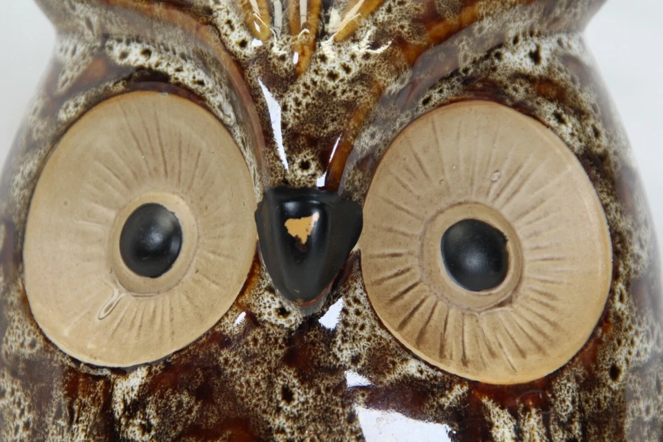 "Estatuilla de cerámica elegante florero búho marrón de granja expresiones 8-1/2""" Foto 2 de 4