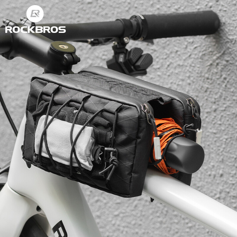 Bike Handlebar Bag - Black Nylon Storage Pouch With Shoulder Strap For Mountain/Road Bikes
