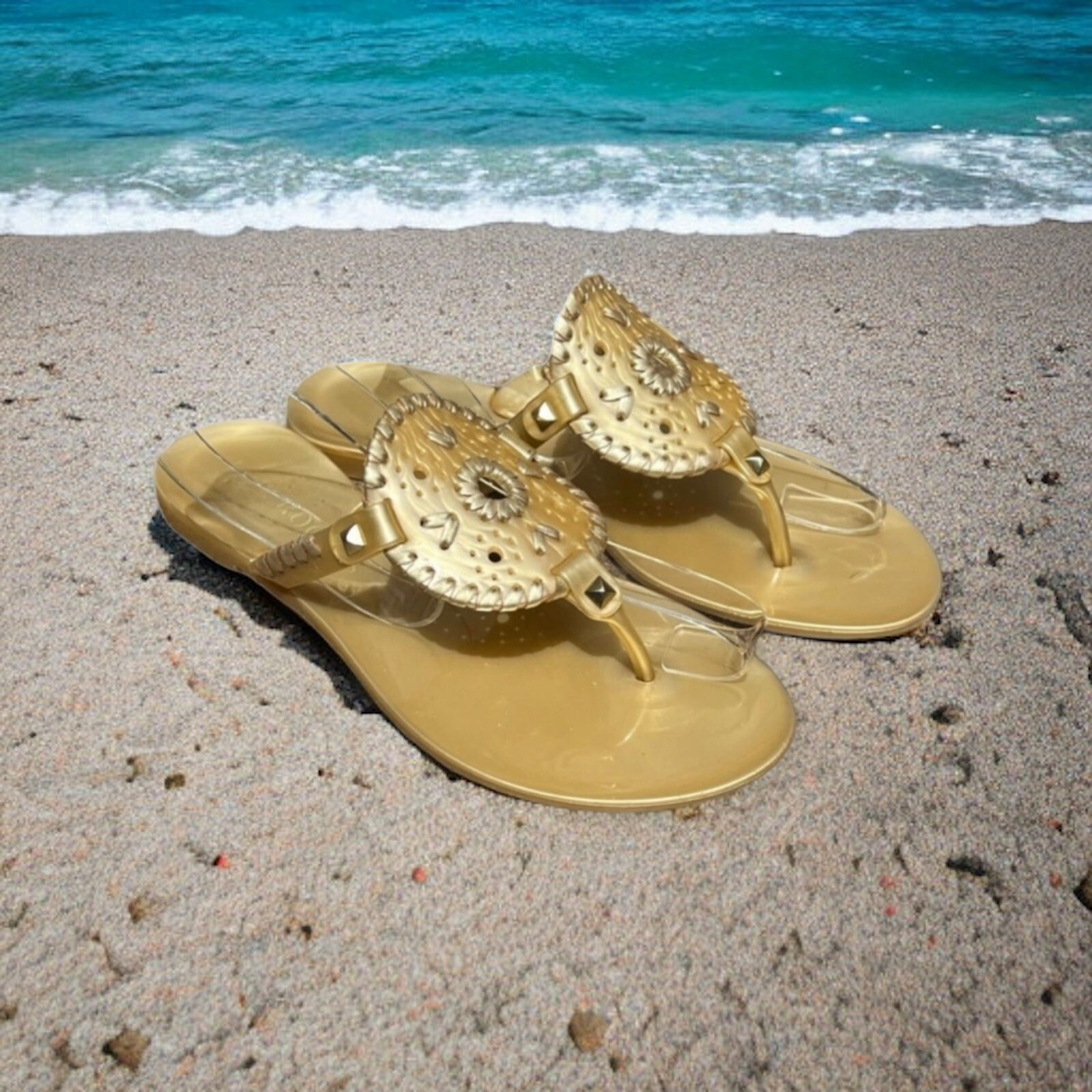 APL ?Sandalo Jack Rogers oro Georgica Jelly Thong taglia 6