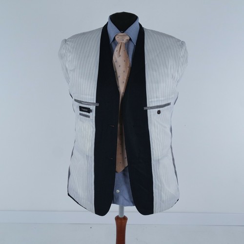 Wattierter Herrenblazer mit Ellbogen 44R UK-Größe DRESSMANN gestreift Wolle Sport Mantel Jacke - Bild 11 von 13