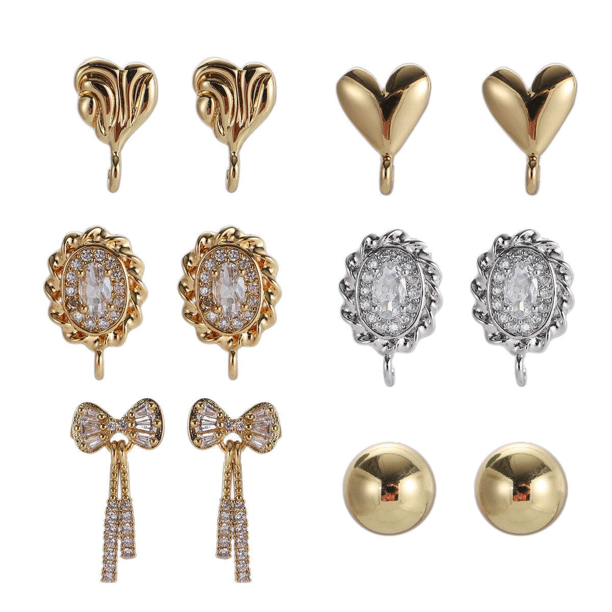 Colorful Zircon Geometric Dangle Hoop Earrings with Copper Studs-image