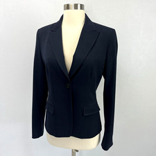 Elie Tahari Womens 6 Blue Check Blazer Jacket One Button Rayon Blend