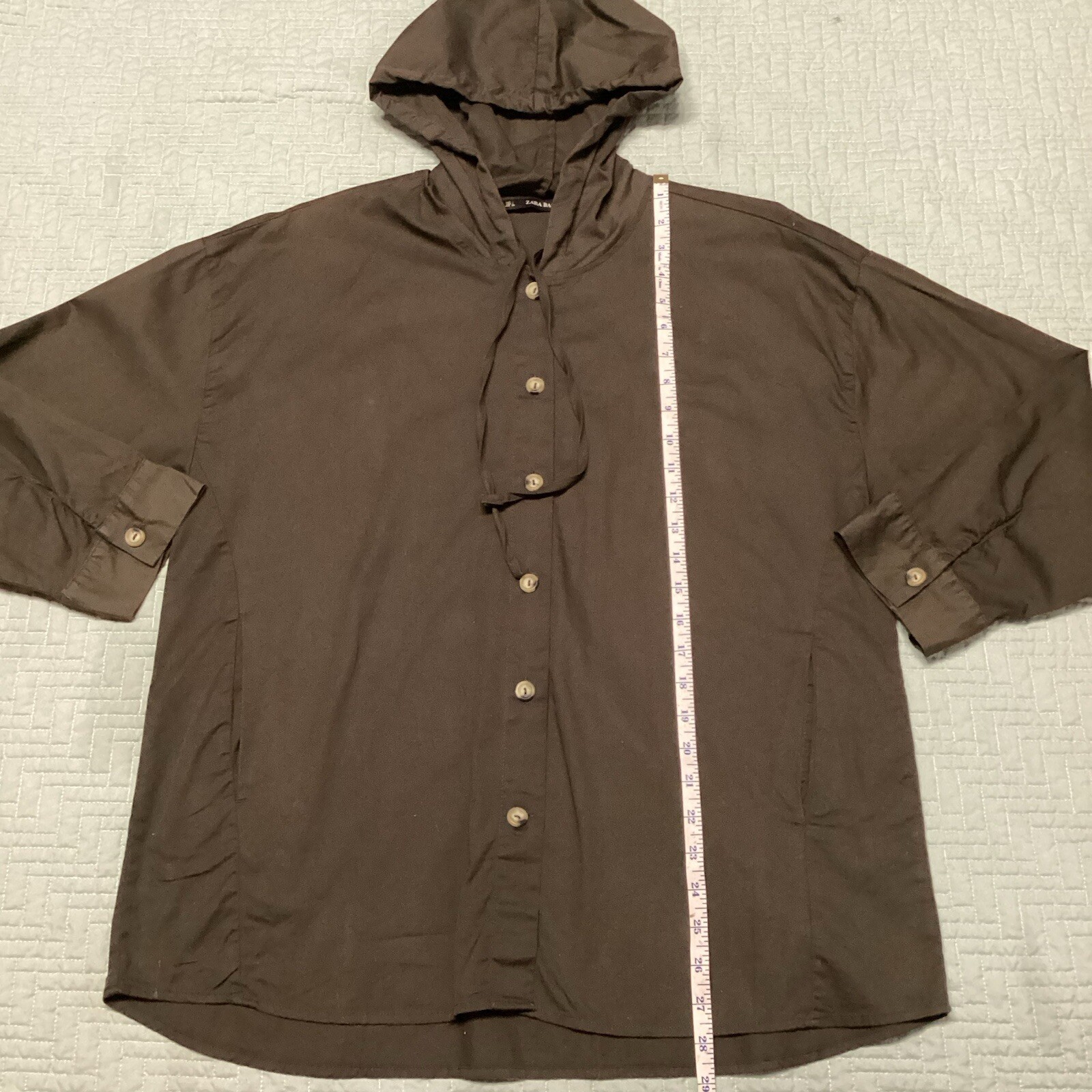 Zara Basic Big Button Front Hooded Long Sleeve Bl… - image 1