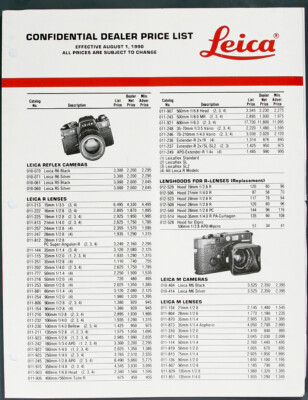 あい LEITZ LEICA DEALER PRIC ELIST 1990, 6 PGS, EX/133236 | eBay