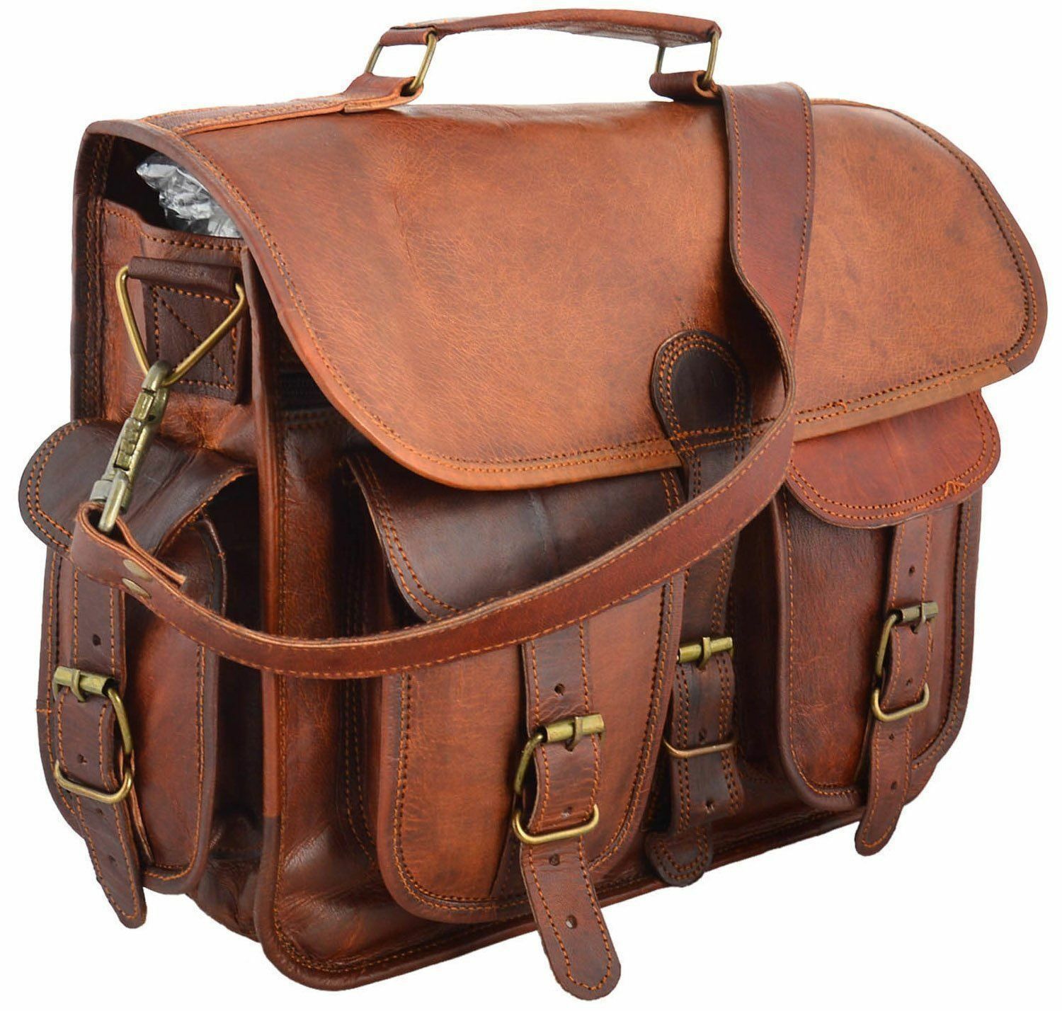 Leather Vintage Messenger Shoulder Men Satchel S Laptop School Briefcase Bag