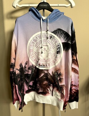 Balmain Paris Zip Hoodie Size S Plam Tree Sunset