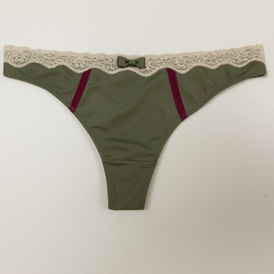 E et D 048W Thong Panties Beige Lace Waist Soft Stretch Elegant Minimal Lingerie