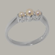 Solid 925 Sterling Silver Cultured Pearl Womens Trilogy Ring - Sizes 4 to 12
