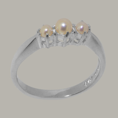 Solid 925 Sterling Silver Cultured Pearl Womens Trilogy Ring - Sizes 4 ...