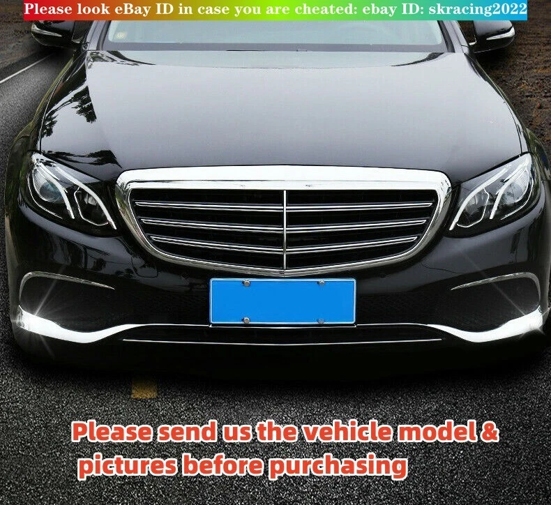 Para Mercedes Benz Clase E W213 2016-19 Cromo ABS Tapa Parachoques Delantero Moldura Borde Foto 3 de 4