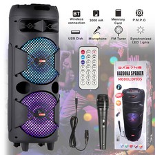 Dual 8" BT Party Bluetooth Speaker System Big Led Portable Stereo Tailgate Loud