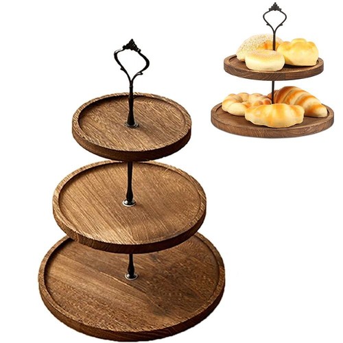 2/3-Layer Wooden Cake Stand Round Dessert Display Rack Fruit Plate Home Decor - Picture 5 of 19