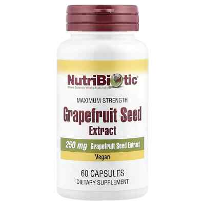 NutriBiotic Grapefruit Seed Extract 250 mg  60 Capsules Egg-Free, Gluten-Free,