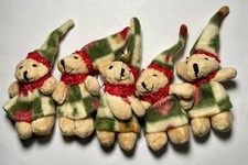 5pc 3in Small Plush Bear Christmas Tree Ornaments Decorated Hat Scarf Hanging
