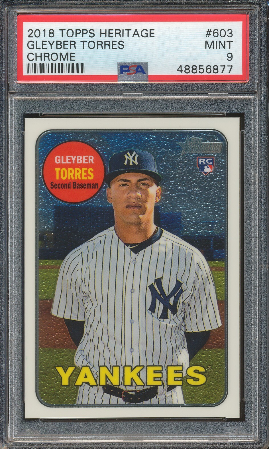PSA 9 2018 Topps Heritage High GLEYBER TORRES Chrome /999 RC Rookie #603 Yankees