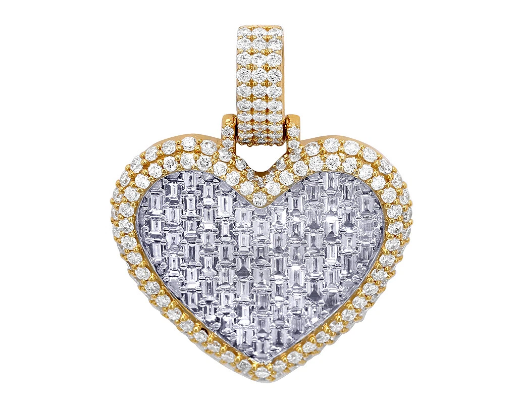 Baguette Real Diamond Heart 3.6CT Pendant Yellow Gold 10k