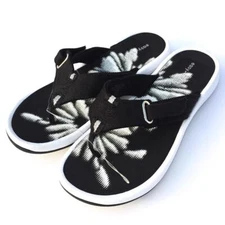 Easy Spirit Sandals Womens Black Comfort Thong Flip Flop Adjustable Strap Drifts