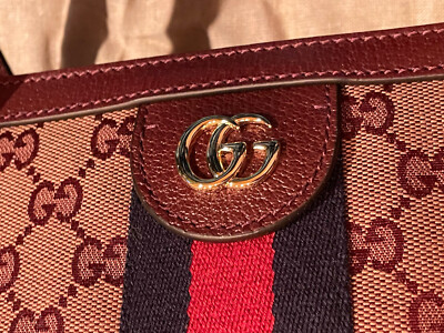 NWT Gucci Monogram Medium Ophidia Shopping Tote Sahara Rubino