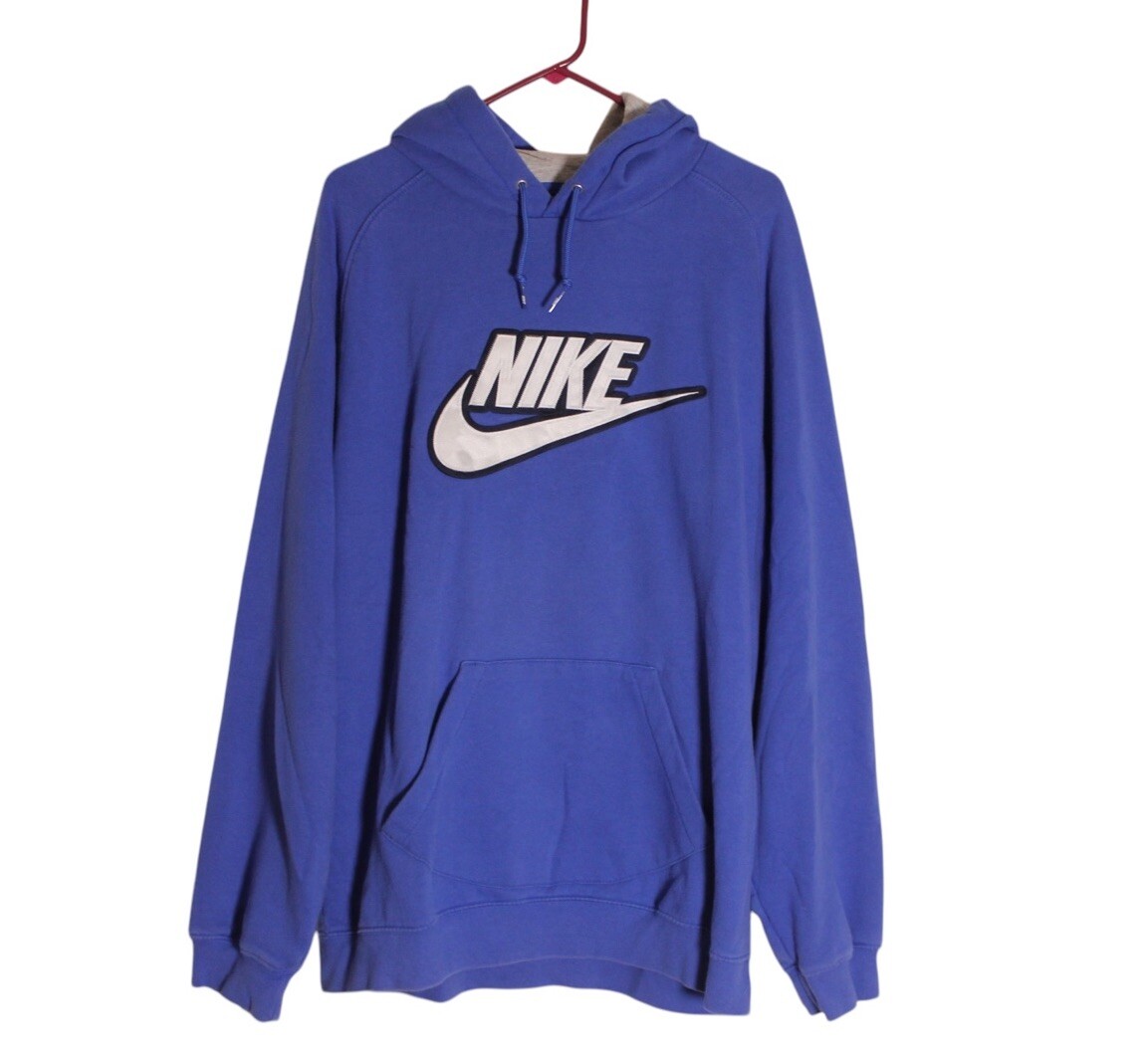 Vintage Y2K Nike Spellout Hoodie Blue Embroidered Swoosh XXL