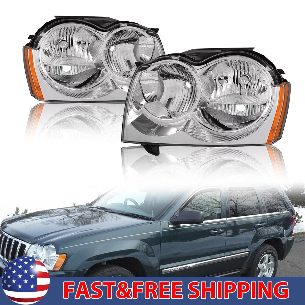 Left&Right Side Headlights Headlamps Assembly Fit2005-2007 Jeep Grand Cherokee