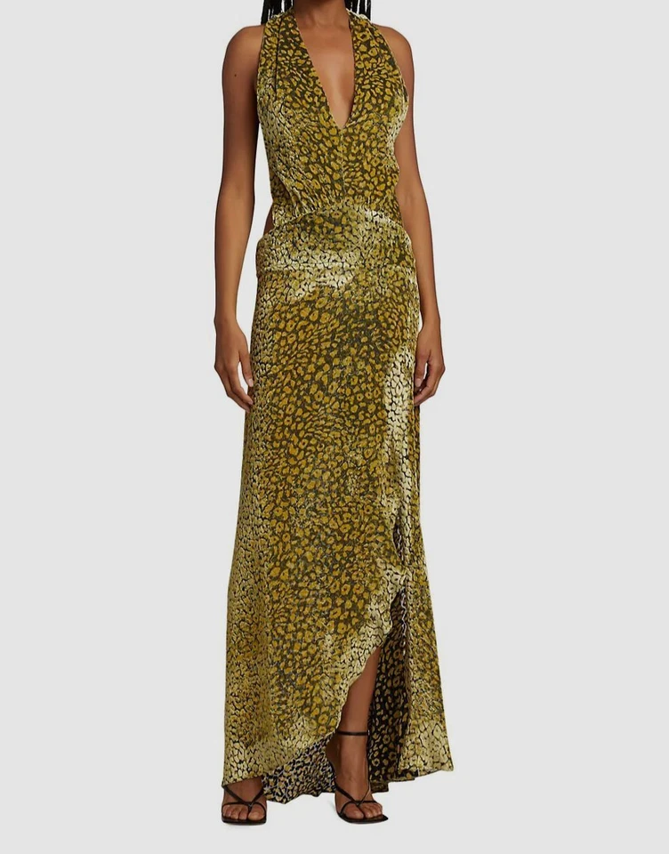 Vestido para mujer Adriana Iglesias amarillo seda terciopelo leopardo talla FR42/US10 $1490