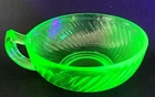 Uranium Green Depression Glass Nappy Bowl Swirl Pattern Candy Dish 6.5"