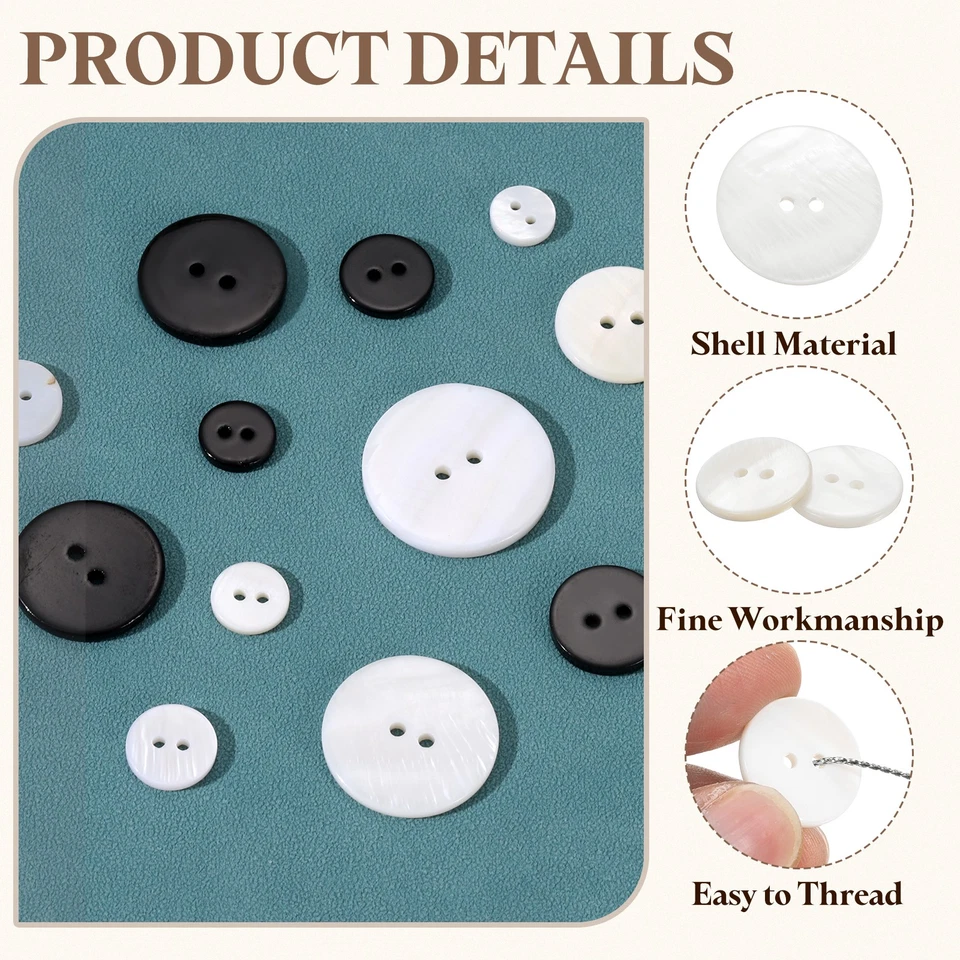 Botón de nácar plano de 2 agujeros de 20 mm, blanco 7 piezas Foto 3 de 4