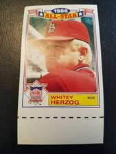 Whitey Herzog Cardinals 1986 Topps All-Star Game FADED RED BACK PROOF