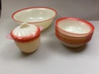 Fire King Milk Glass Swirl Pattern With Red Rim, 7 pcs, 1949-1962, VTG