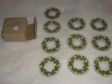 10ct Vtg Christmas Bobeches Taper Candle Wax Drip Catchers Mistletoe Holly Berry