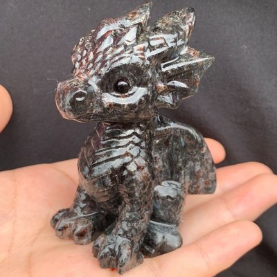 1pc Natural Garnet Quartz Carved Little Dragon Skull Crystal Reiki Decor
