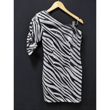 Guess Sequin Zebra Print One Shoulder Bodycon Dress Glow In Dark Size XS