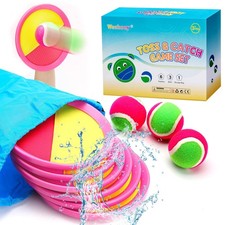 Kids Outdoor Games, Toss and Catch Ball Set for Girls, 6 Paddles 3 Balls Pink