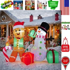 Brighten Your Yard: 6FT Rotating LED Gingerbread Man & Snowman Inflatables