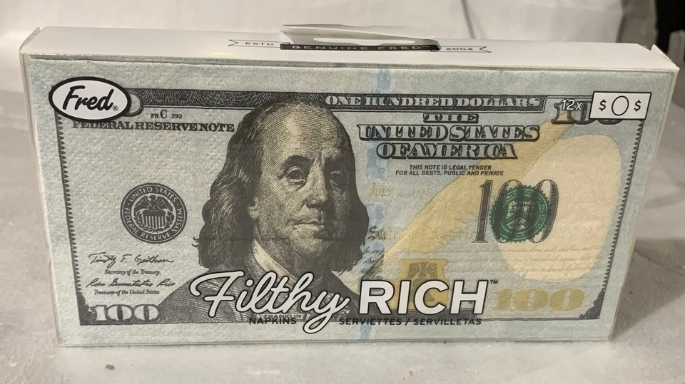 Servilleta de papel sucia rica - réplica de billete de 100 $; 12 unidades, una sola capa Foto 2 de 4