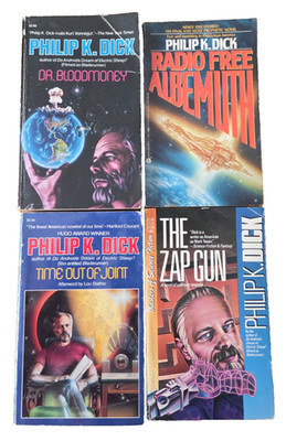 Philip K. Dick Lot of 4 Books The Zap Gun Time Out of Joint Radio Free Aftermath