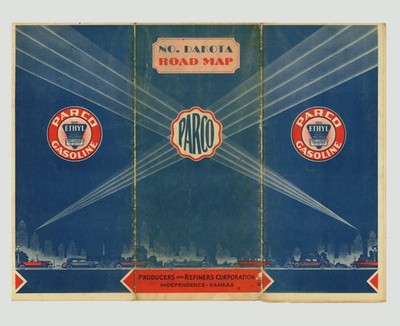 Vintage 1932 North Dakota Road Map   Producers & Refiners Corp. (PARCO)