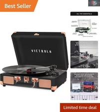 3-Speed Foldable Bluetooth Record Player - Travel-Friendly Black Rose Gold Style
