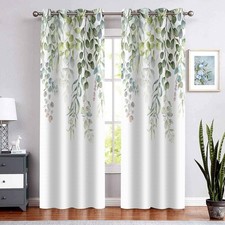 Sage Green Floral Curtains 42x84inches Watercolor Eucalyptus Leaves Windows