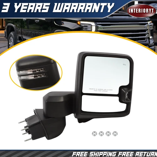 Passenger Right Side Tow Mirror Black For 2019-2024 Chevy Silverado GMC Sierra