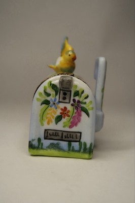 Elda Creations Limoges France Mailbox Bird Trinket Box Peint Main DAMAGED B16