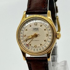 ORIS 7405 Beige Automatic Ladies Skeleton Back Watch Vintage Luxury Collectible